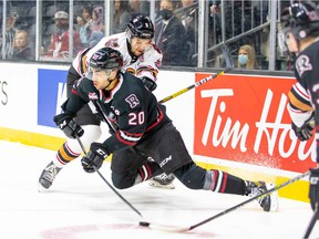 Vancouver Canucks prospect Arshdeep Bains (20) in action this season with the WHL's Red Deer Rebels.