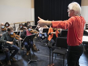 Matthias Maute of the Ensemble Caprice leads rehearsals for Thursday's OCM concert, which he was to have co-conducted with Boris Brott.