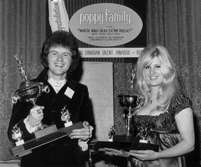 1970 handout photo of Susan and Terry Jacks (The Poppy Family) receiving some kind of Canadian talent award (Moffatt Broadcasting Ltd.?) for the song 