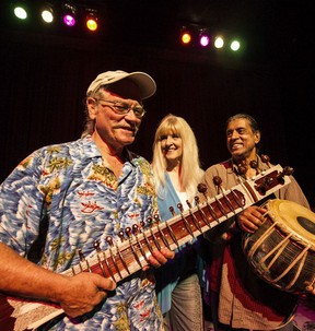 Craig McCaw (left) Susan Jacks and Satwant Singh of Poppy Family rehearsing at the Fox Theater in Vancouver on July 4, 2014.