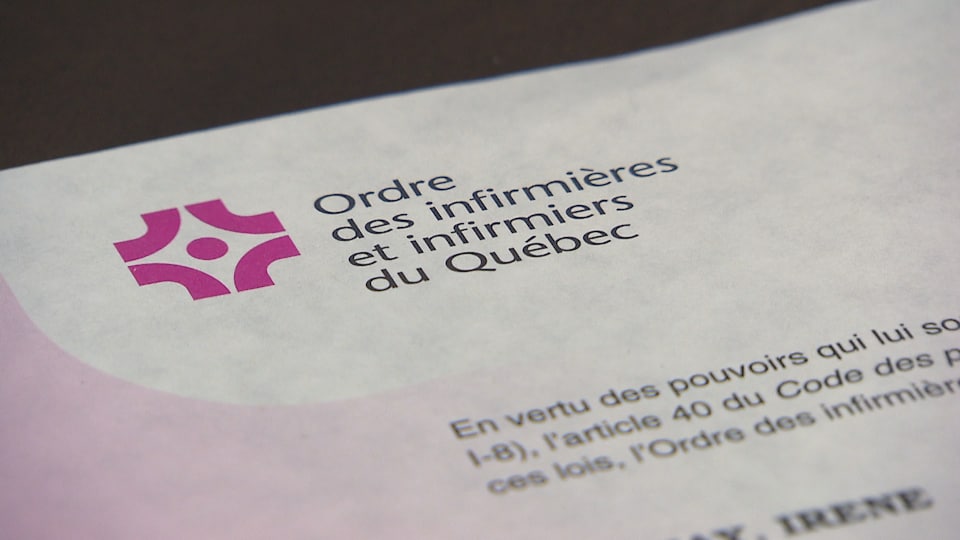 A certification exam result letter from the Order of Nurses of Quebec.
