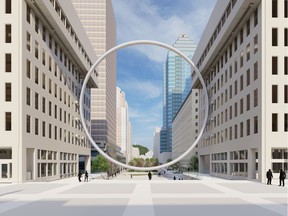 Real estate firm Ivanhoé Cambridge announced this week that The Ring — a 90-meter in diameter, 23-tonne art installation — will be unveiled in the heart of downtown Montreal in June 2022. Image: Ivanhoé Cambridge, Claude Cormier + Associés