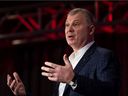 CFL commissioner Randy Ambrosie delivers his state of the league media address at the Hamilton Convention Center during the CFL's Gray Cup week in Hamilton on Friday, Dec. 10, 2021.