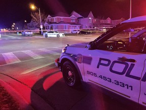 Peel police at the scene of a fatal shooting in the Botavia Downs and Brisdale Drs. area of ​​Brampton on April 28, 2022.