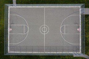 An empty basketball court at Wigle Park sits empty on Sunday, April 18, 2021, as further COVID-19 restrictions closed most recreational facilities.