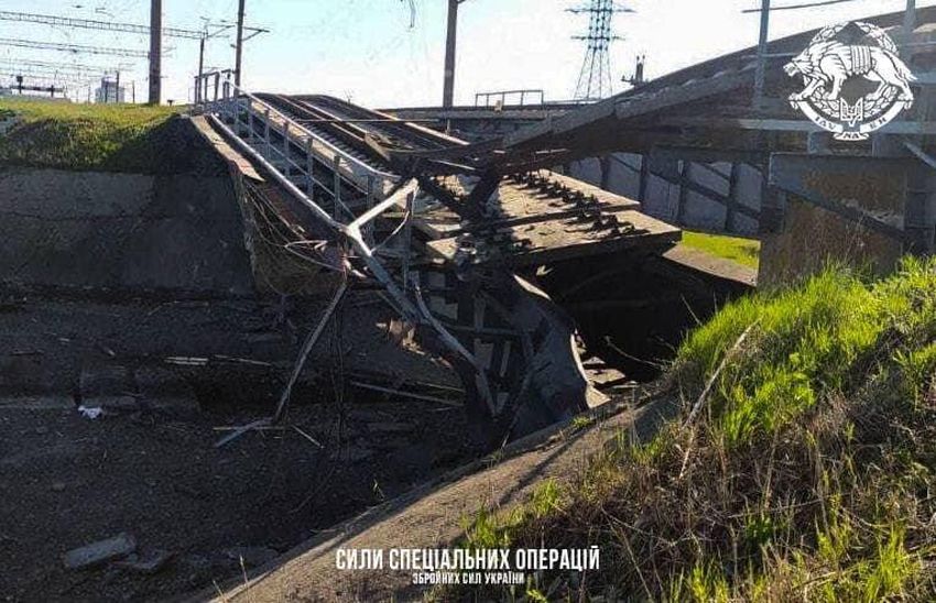 Ukraine's special operations forces command claimed the destruction of a train bridge in occupied territory near the Russian-occupied town of Melitopol on Thursday.