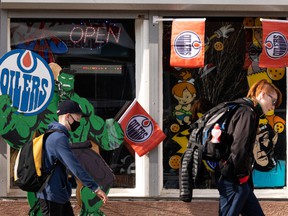 KeCo Collectibles, a vintage toy and collectibles store in Edmonton, had their Edmonton Oilers colors out on display on Friday, April 29, 2022, as the NHL team plays its last game of the regular season against the Vancouver Canucks before the playoffs start next week .