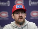 Canadiens' Jeff Petry speaks to reporters on Saturday, April 30, 2022, during the post-mortem press conference following the end of the season for Montreal.