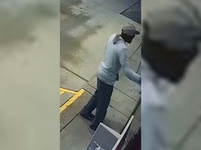 Abbotsford police are investigating a pair of gas station robberies that took place over the past week.  A person is pictured here on surveillance footage from the April 15 robbery.