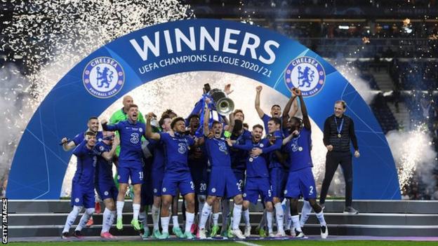 Chelsea celebrate winning the Champions League in 2021