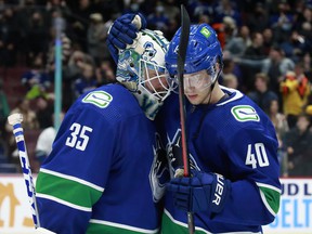 In top-line center Elias Pettersson (right) — 'that's always the hardest role to fill, says Jannik Hansen — and goalie Thatcher Demko (left), the Canucks still have 'a fantastic base to work from.'