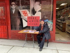 Peter Lau, 77, has run Liang You Book Co. Ltd. in Vancouver's Chinatown for over four decades.  Lau owns a two-storey building on East Georgia on which a mural by community artists commissioned by the city has been defaced with graffiti.  He's collecting signatures for a petition against the vandalism and graffiti in Chinatown in general.