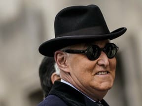 Roger Stone arrives at a courthouse in Washington, DC, February 2020