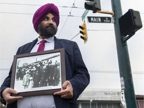 Raj Singh Toor is vice-president of the Descendants of Komagata Maru Society.  Toor is standing on Main Street at East 57th Avenue in Vancouver on April 15.