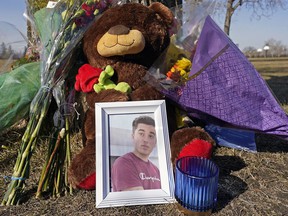 A memorial seen at McNally High School for Karanveer Sahota.