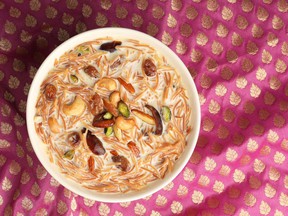 Sheer korma (toasted vermicelli in sweetened milk) is a traditional South Asian dish served at Eid.  Fariha Naqvi-Mohamed serves it at her home de ella, as well as a more recent tradition for her family de ella, waffles with fried egg and cheese.