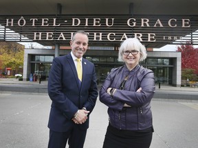 Bill Marra and Janice Kaffer are shown at Hotel-Dieu Grace Healthcare on Nov. 1, 2021. Marra took over the CEO's role from Kaffer on Jan. 1, 2022.