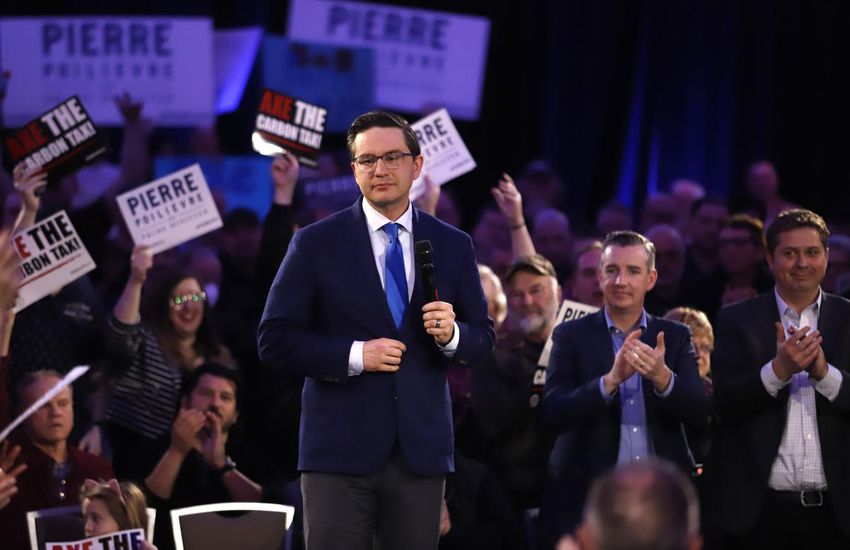 Federal Conservative leadership candidate Pierre Poilievre speaks at an anti-carbon tax rally in Ottawa on March 31, 2022.