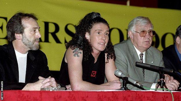 Jane Couch speaks at a press conference in 1998