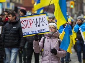Hundreds of people participated in Sunday's 'Mega-March' for Ukraine in downtown Toronto.