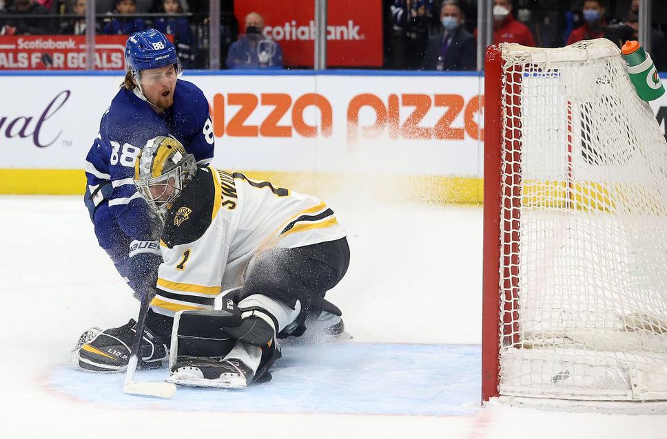 Leaf William Nylander beat Bruins goalie Jeremy Swayman for his 34th goal of the season, a career high, in Friday night's game at Scotiabank Arena.