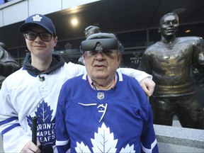 Eric MacDonald, 78, a father of four from Halifax was in town to watch his beloved Toronto Maple Leafs play the Boston Bruins with his grandson Mathew Smith.  MacDonald has COPD and suffers from diminished vision.  a charity 