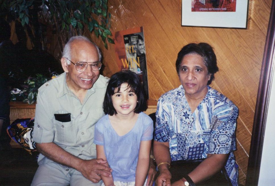 Olivia Bowden with her grandparents (Tata on the left and her Ammama on the right.)
