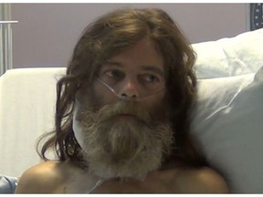 A photo of Raymond Henry Muller from a video recorded on Sept.  1, 2018. Muller was interrogated from his hospital bed at the CHUM.  During the interrogation, Muller said he killed Cédric Gagnon.