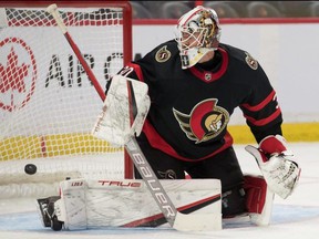 Ottawa Senators goalie Matt Murray watches the puck get past him on a shot from Pittsburgh Penguins center Jeff Carter at the Canadian Tire Center.