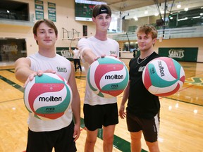 St. Clair Saints men's volleyball recruits, from left, Josh Derksen, Jacob Arsenault-Dufour and Eric Glos are part of a five-player recruiting class announced on Friday.