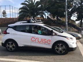 A Cruise self-driving car, which is owned by General Motors Corp, is seen outside the company's headquarters in San Francisco where it does most of its testing, September 26, 2018.