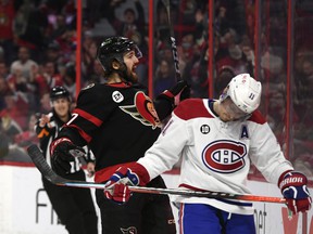 Ottawa Senators center Mark Kastelic celebrates his goal against the Montreal Canadiens.