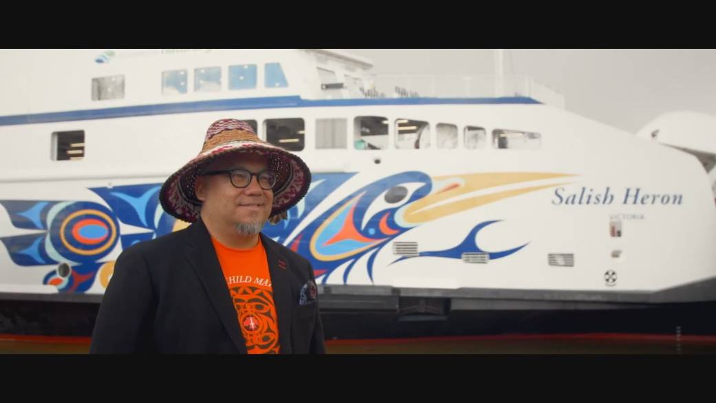 Click to Play Video: 'Indigenous Art Featured on BC Ferries' New Salish Heron Ship'