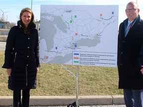 Minister of Transportation Caroline Mulroney (left) was joined by Windsor Mayor Drew Dilkens (middle) and Chatham-Kent councillor Aaron Hall on March 29 as she announced the speed limit is rising to 110 km/h on a 40-kilometre section of Highway 401 between Tilbury and Windsor beginning April 22. The speed limit is also increasing from 100 km/h on five other sections to major highways in Ontario.