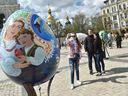 Some 500 traditional Ukrainian pysanky — painted Easter eggs — are presented in the center of kyiv before Easter celebrations.