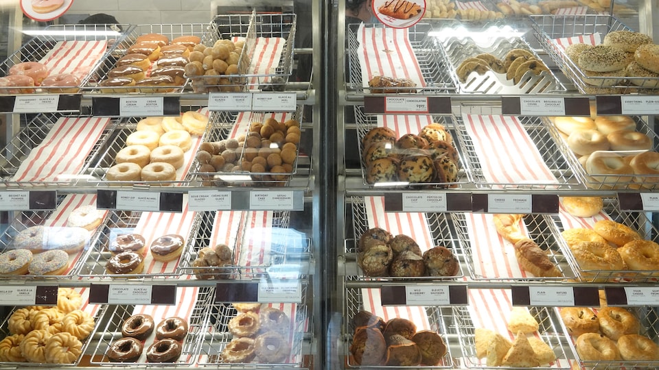 Pastries placed in baskets at a Tim Hortons restaurant.