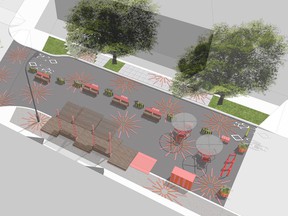 Pop-up engagement mockups for Cambie and 18th Avenue in Vancouver.  The City of Vancouver wants to continue the community initiative that saw 20 successful pop-up plazas in neighborhoods around the city.