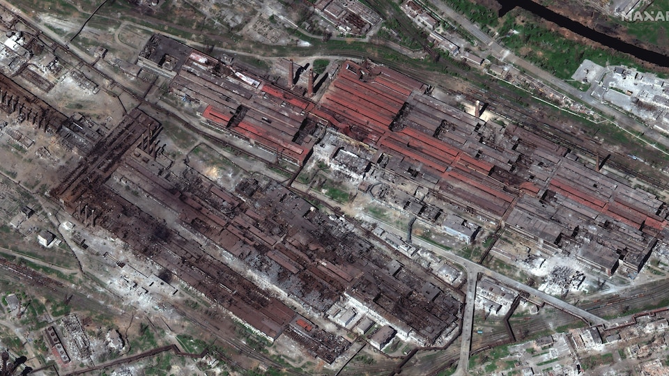 A satellite image showing the extent of the damage inflicted on the Azovstal steelworks. 