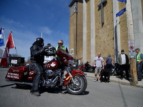 Bikers arrive at the church service at Capital City Bikers Church on Sunday morning. photo by ASHLEY FRASER/Postmedia