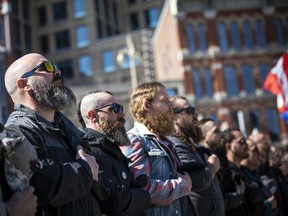 'Rolling Thunder' Ottawa held a ceremony at the National War Memorial in downtown Ottawa, Saturday, April 30, 2022. Military veterans stood at the front of the ceremony Saturday morning.