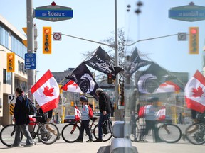 Some of the participants in the 'Rolling Thunder Ottawa' in the downtown area on Saturday.