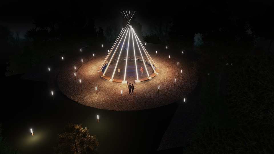 A teepee with lights.
