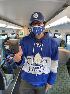 Maple Leafs fan Gavin Noronha, 26, shows his support.  JOE WARMINGTON/TORONTO SUN