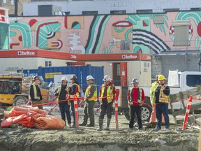 Construction at Main street at Broadway in Vancouver on March 8, 2022.