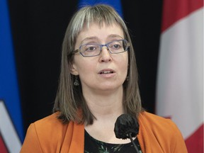 Alberta’s chief medical officer of health Dr. Deena Hinshaw gives an update on COVID-19 cases on Tuesday, Feb. 2, 2021.