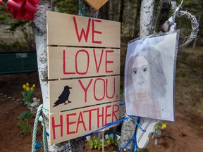 A memorial to Heather O'Brien along the highway in Debert, NS, a month after the 2020 shooting.
