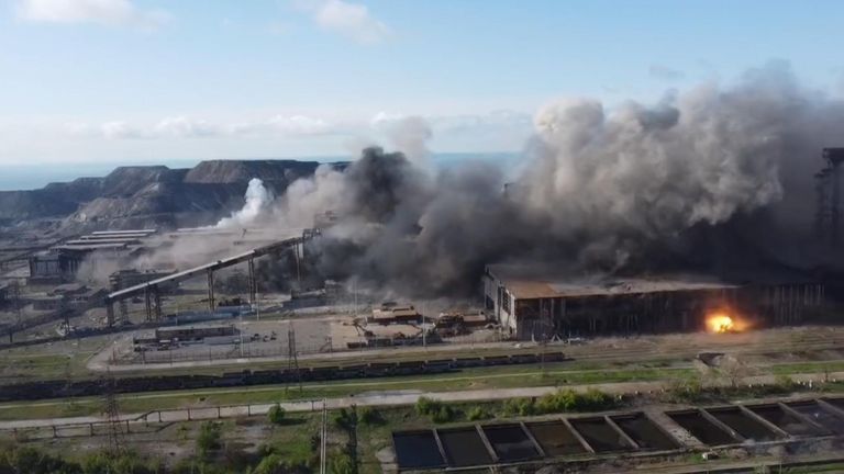 Drone footage has shown the ongoing Russian assault on the besieged Azovstal steel plant in Mariupol.  Ukrainian fighters are holed up at the plant and refuse to surrender.