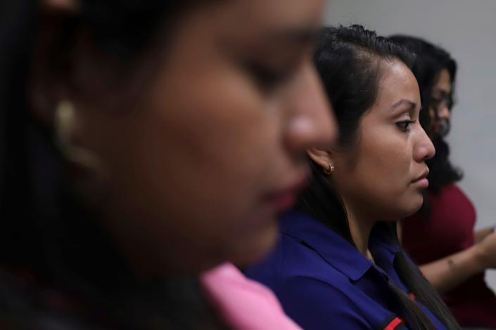 Evelyn Beatriz Hernandez sits in court during her second trial, after her 30-year sentence for murder was overturned in February, in Ciudad Delgado on the outskirts of San Salvador, El Salvador, Monday, July 15, 2019. The young woman who was prosecuted under the country&#39;s highly restrictive abortion laws after birthing a baby into a pit latrine says she had no idea she was pregnant, as a result of a rape.