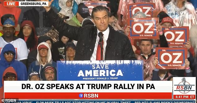 Dr. Mehmet Oz told rally goers in Greensburg, Pennsylvania on Friday evening that Republicans are 'walking into this culture war knife fights with index cards. Index cards don't work there, you've got to go in there with your fists sometimes – metaphorically'