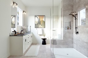 Bathrooms feature a tub/shower combo with Moen trim set and showerhead, as well as Italian porcelain tile.